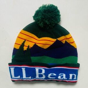 L.L. Bean Unisex Mountain Scene Beanie - Green, Yellow, Blue